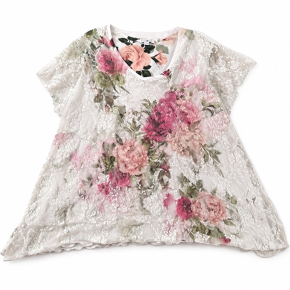 Ava & Viv Blouse Womens 2X Floral Lace Cottagecore Romantic Boho Plus Size Top